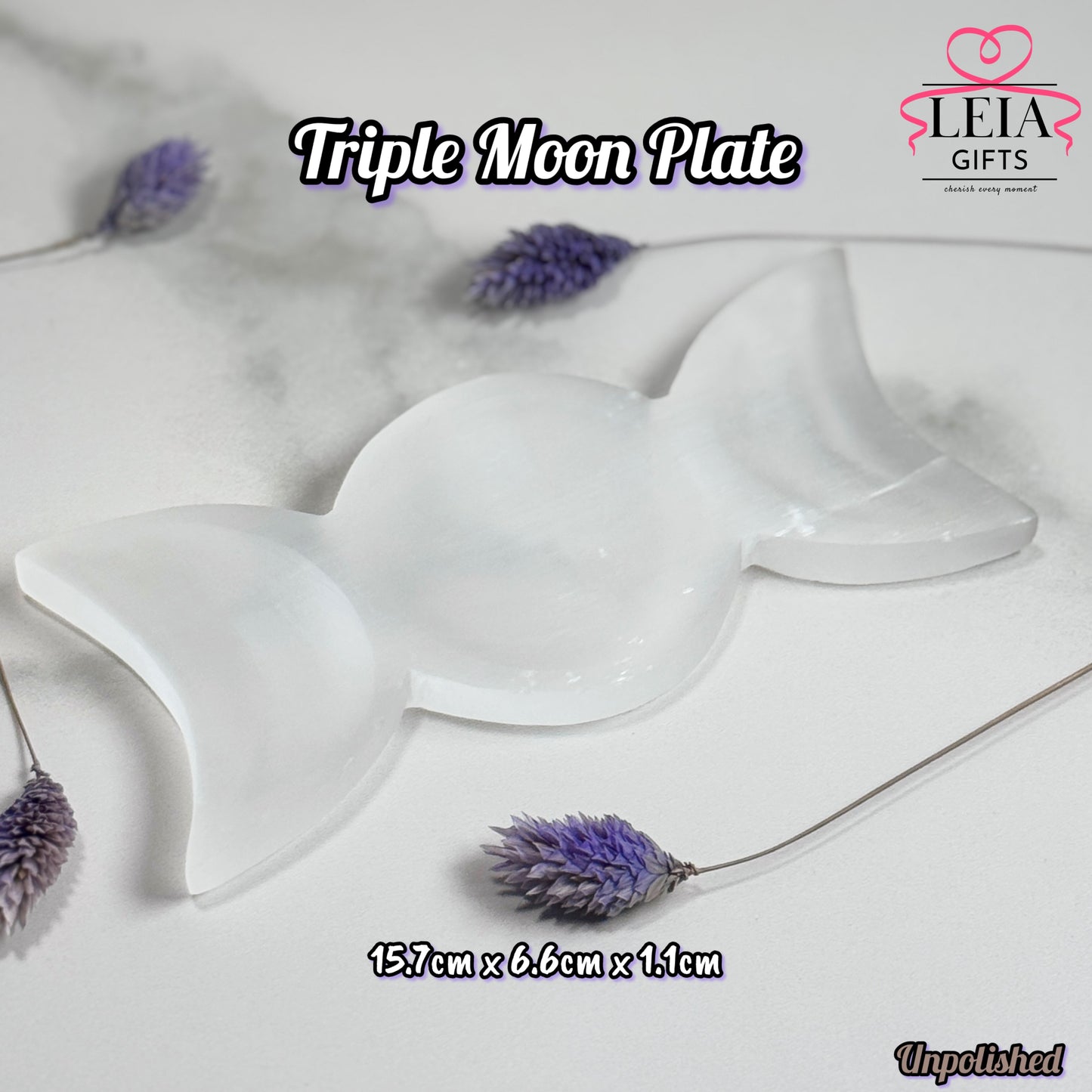 Selenite Triple Moon Plate