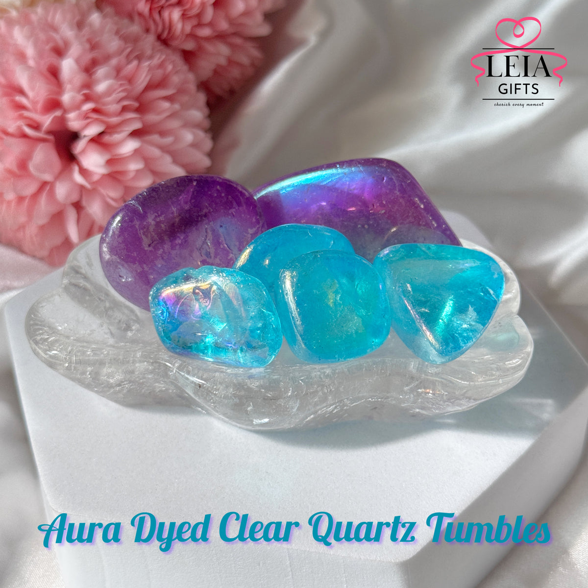 Aura Dyed Clear Quartz Tumbles