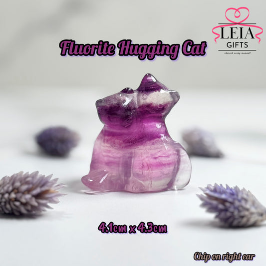 Fluorite Hugging Cats (High Quality)