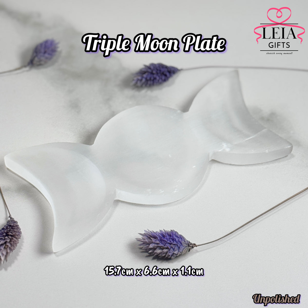 Selenite Triple Moon Plate