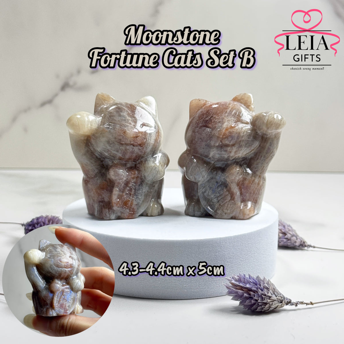 Moonstone Fortune Cats (Pair)