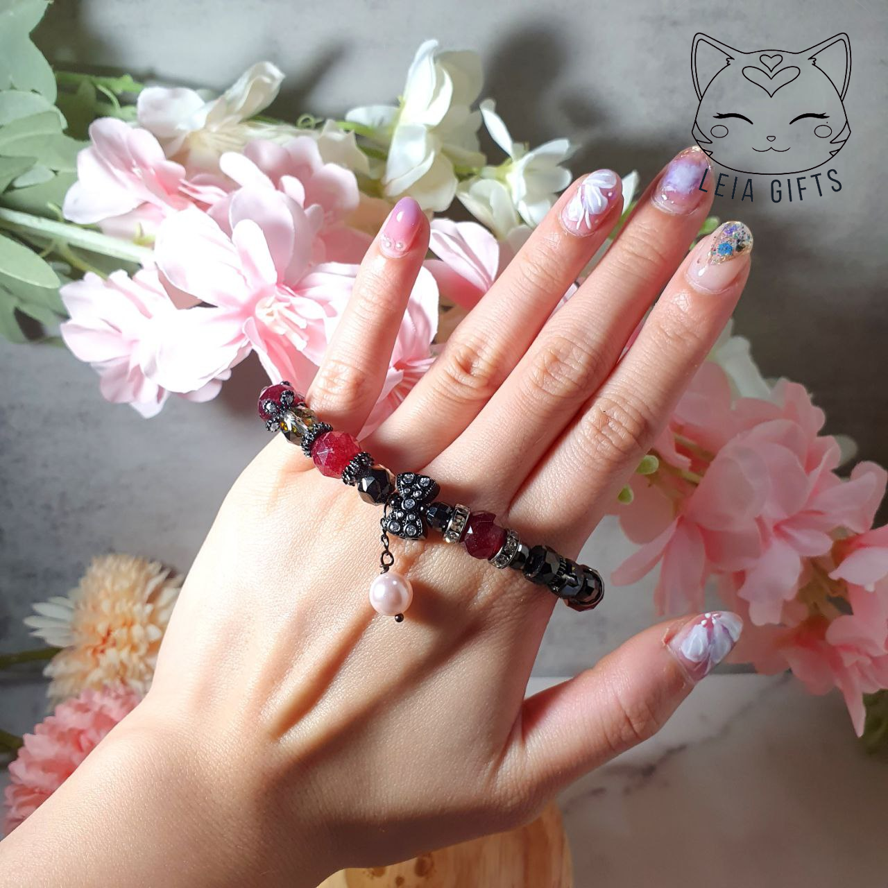 Aura Smoky Quartz + Strawberry Quartz Bracelet