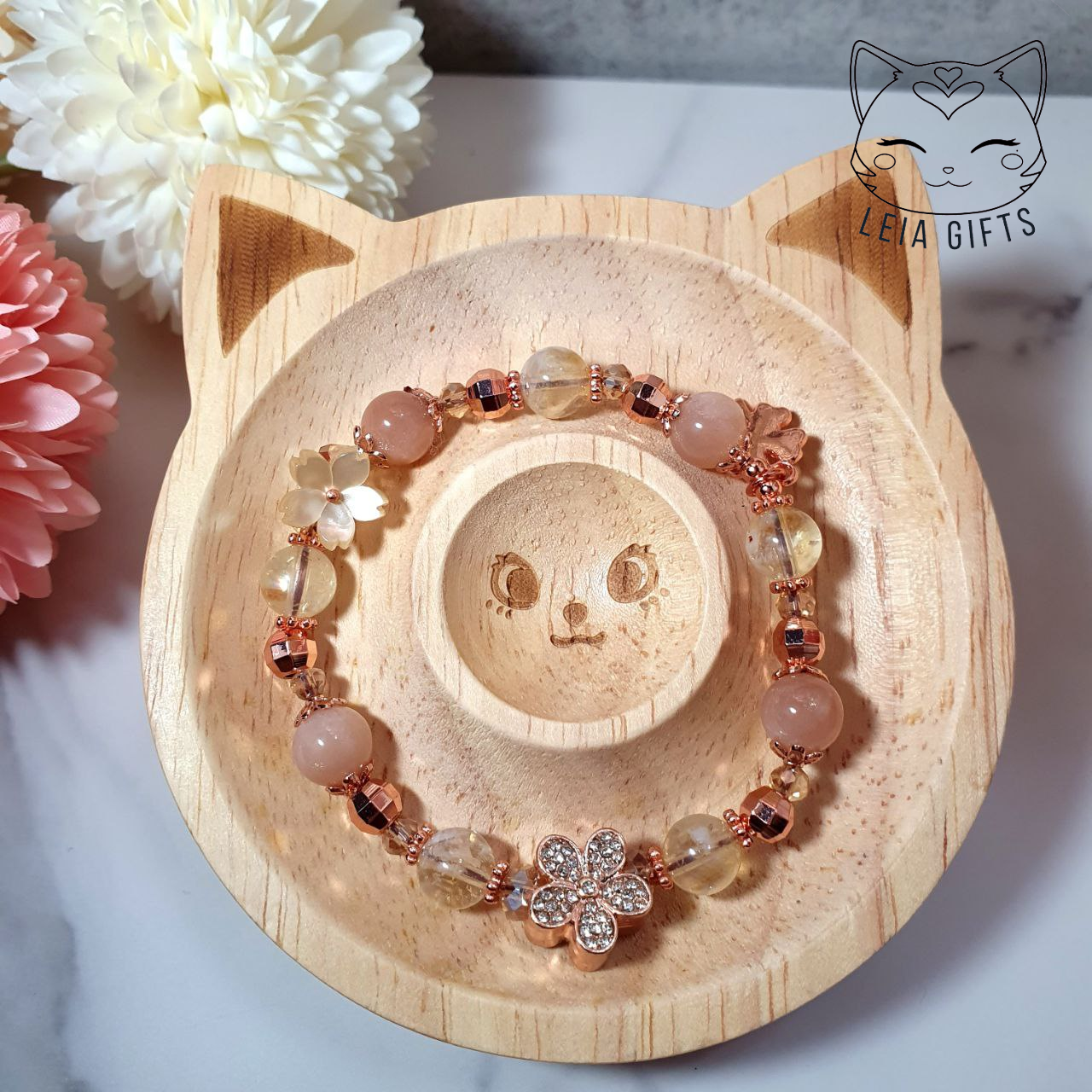 Peach Moonstone + Citrine Rose Gold Bracelet