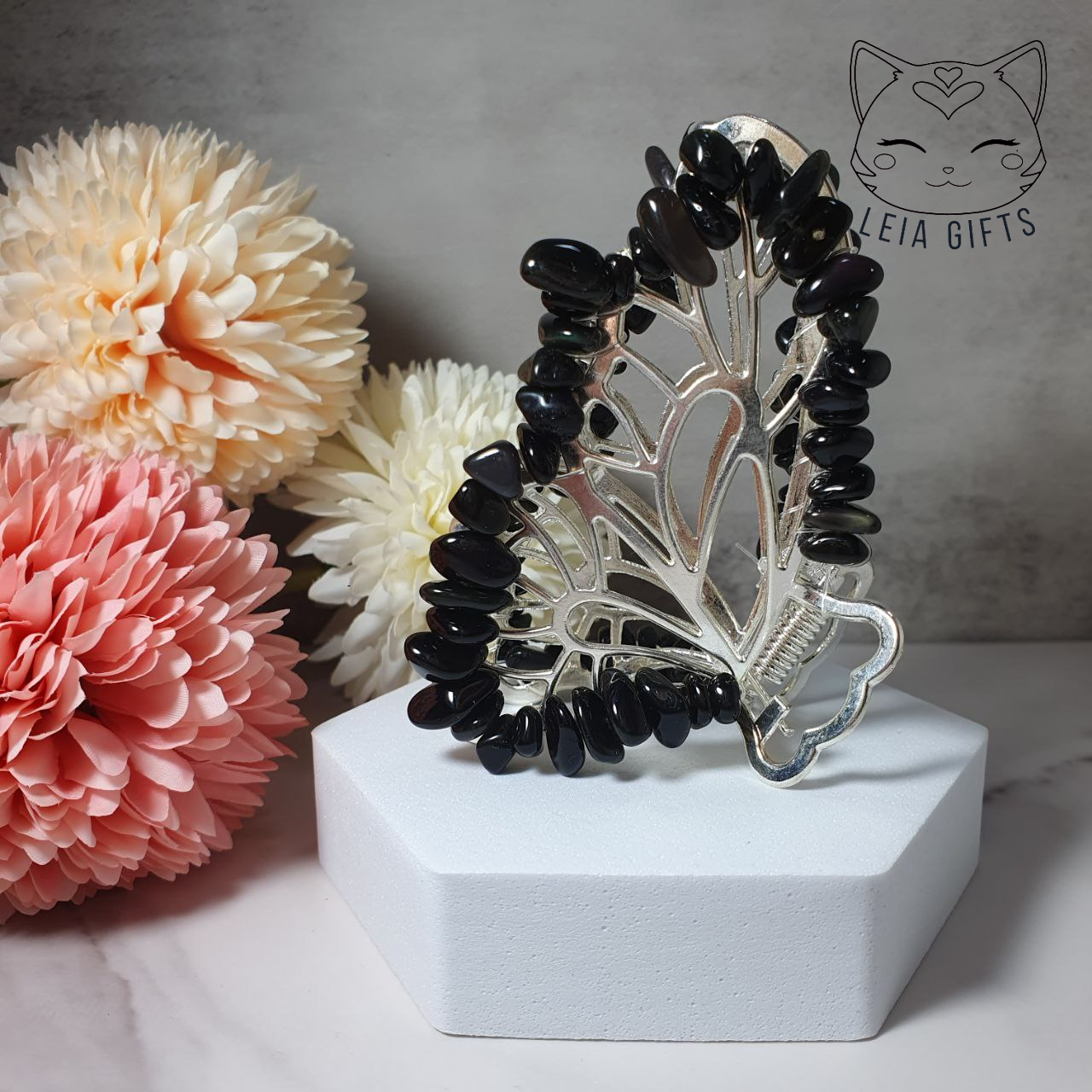 Black Obsidian Butterfly Hair Claw