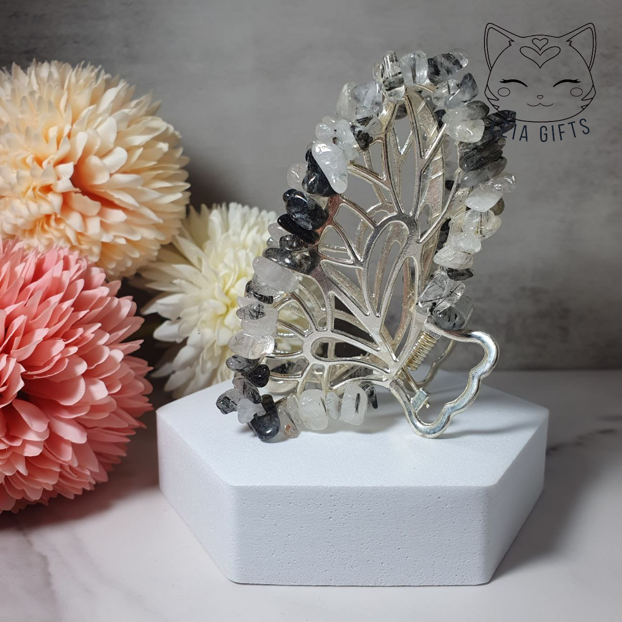 Black Rutilated Quartz Butterfly Hair Claw