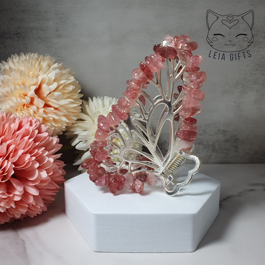 Strawberry Quartz Butterfly Hair Claw