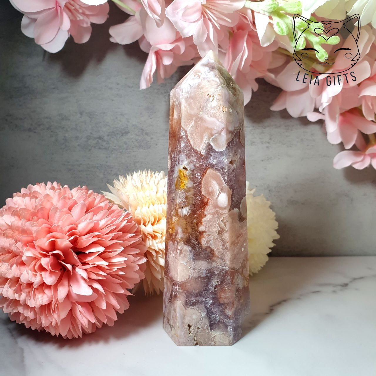 Pink Amethyst + Flower Agate Tower