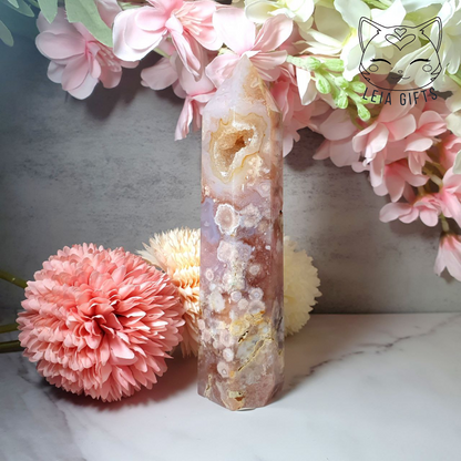 Pink Amethyst + Flower Agate Tower